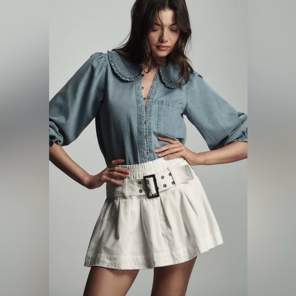 Anthropolgie low rise belted white skirt